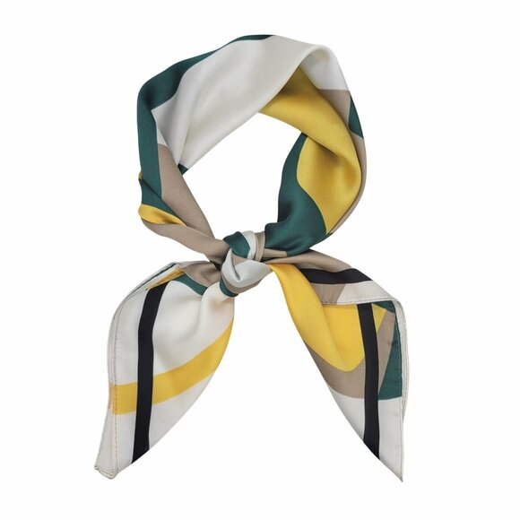 ⭐Geometric Abstract Silky Elegant Bandana Square Scarf Yellow Green Bold Modern - Picture 3 of 7